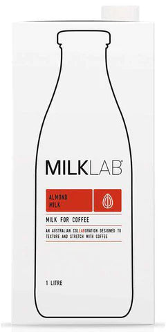 MilkLab almond milk packaging on a white background