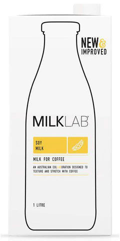 MilkLab soy milk packaging for coffee on a white background