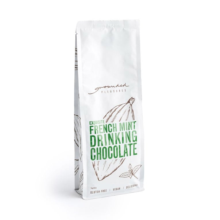Bag of Exquisite French Mint Drinking Chocolate on a white background