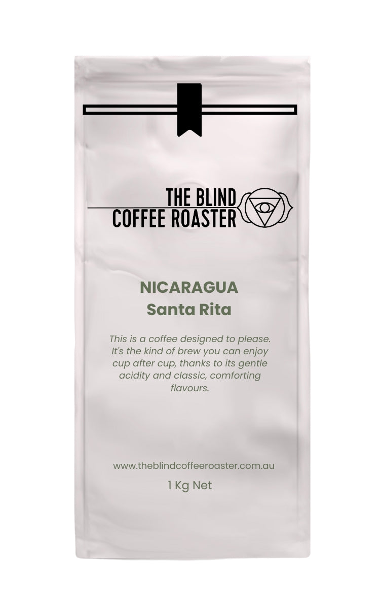 Nicaragua Santa Rita Coffee bag from The Blind Coffee Roaster with product details on a white background