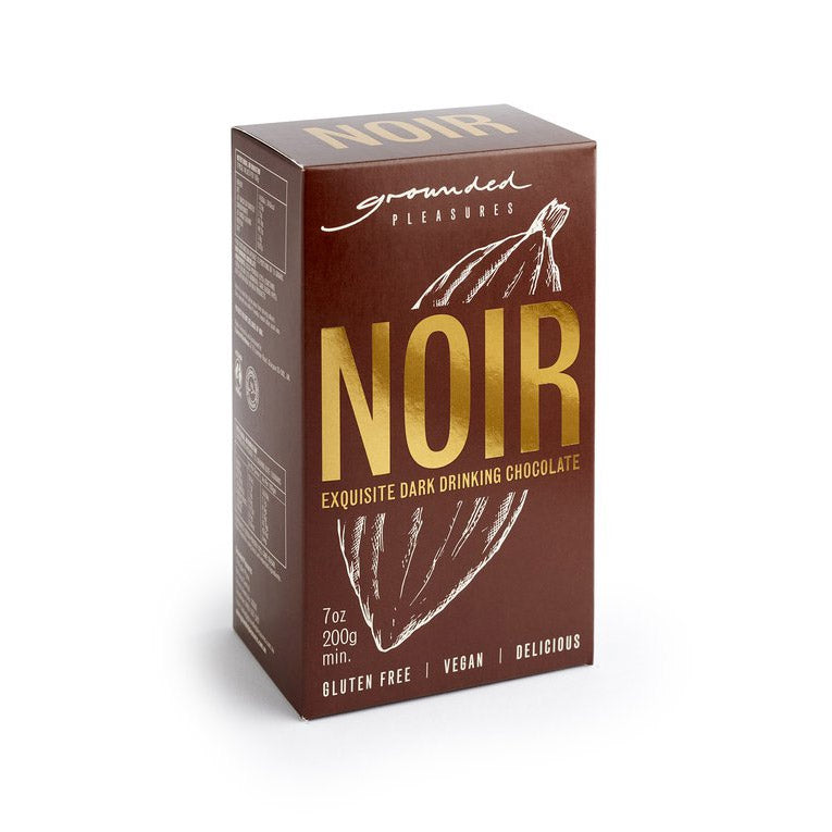 Box of Grounded Pleasures Noir dark drinking chocolate on a white background