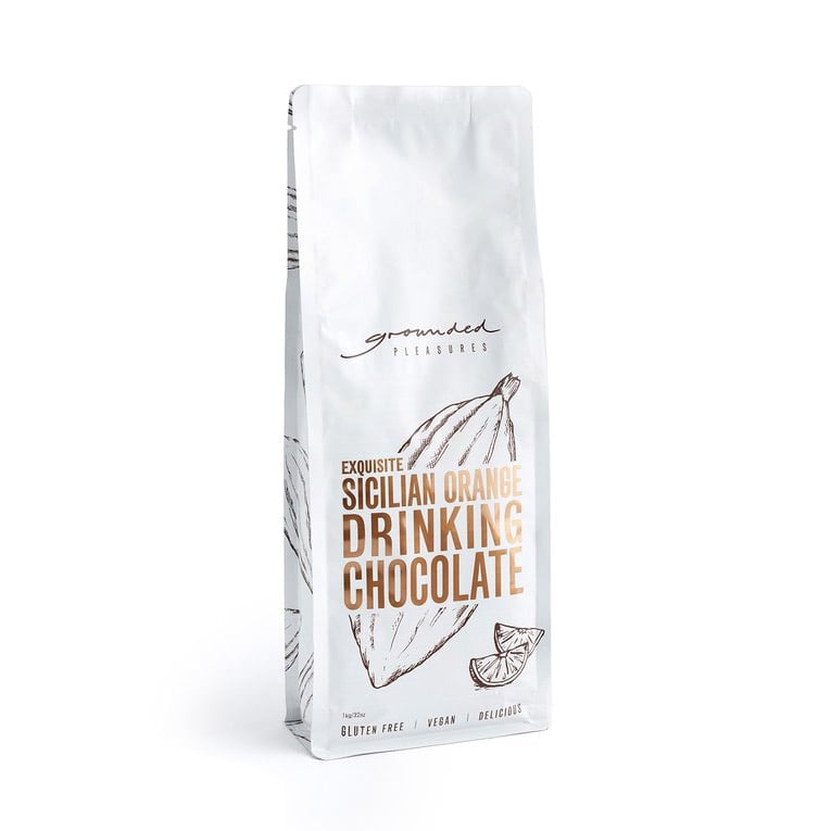 Bag of Exquisite Sicilian Orange Drinking Chocolate on a white background