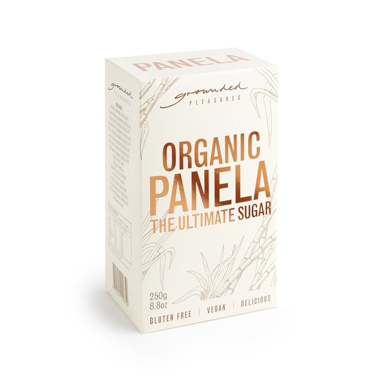 Box of Organic Panela sugar on a white background