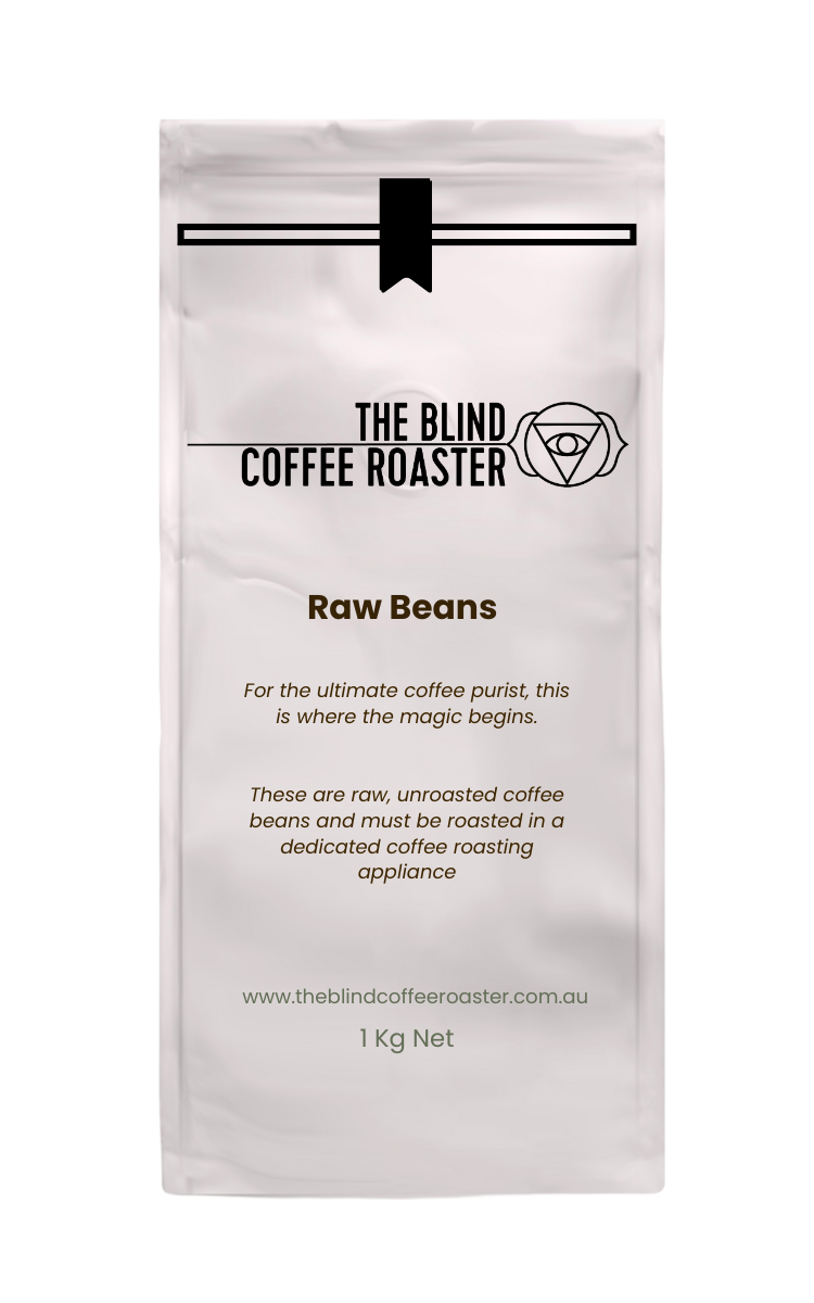 The Blind Coffee Roaster Raw Coffee Beans on a white background