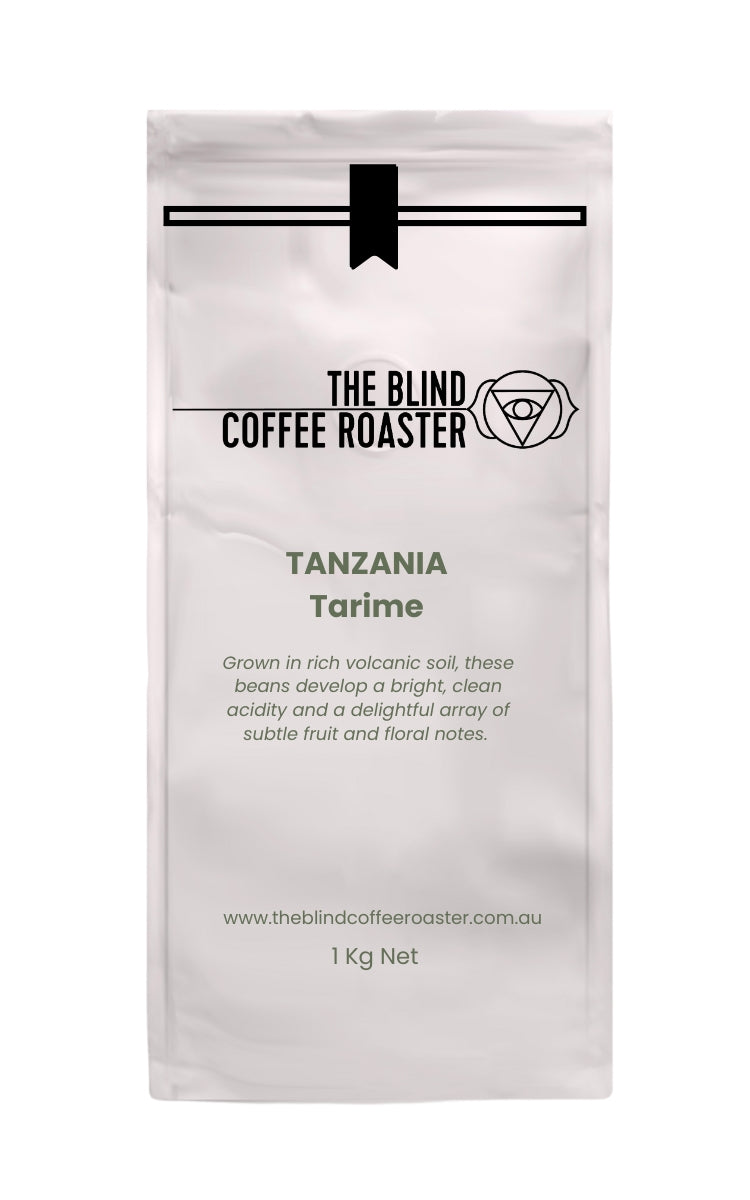 Tanzania Tarime Coffee bag from The Blind Coffee Roaster with product details on a white background
