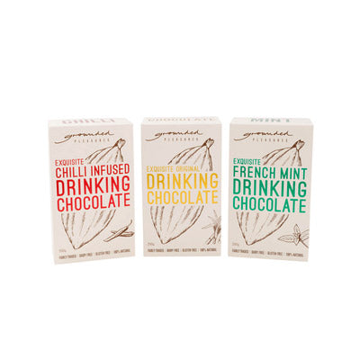 bundle-of-three Three boxes of Grounded Drinking Chocolate on a white background